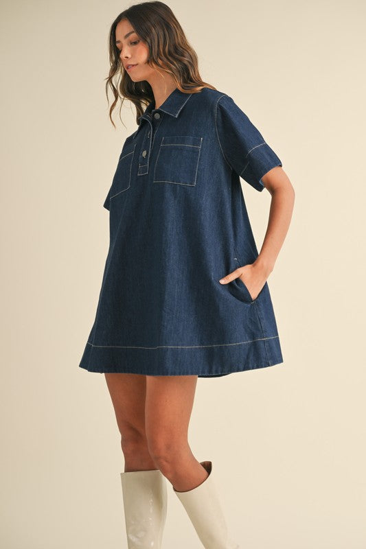 Denim Flared Mini Dress