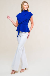 High Neckline Top with Pleating Detail