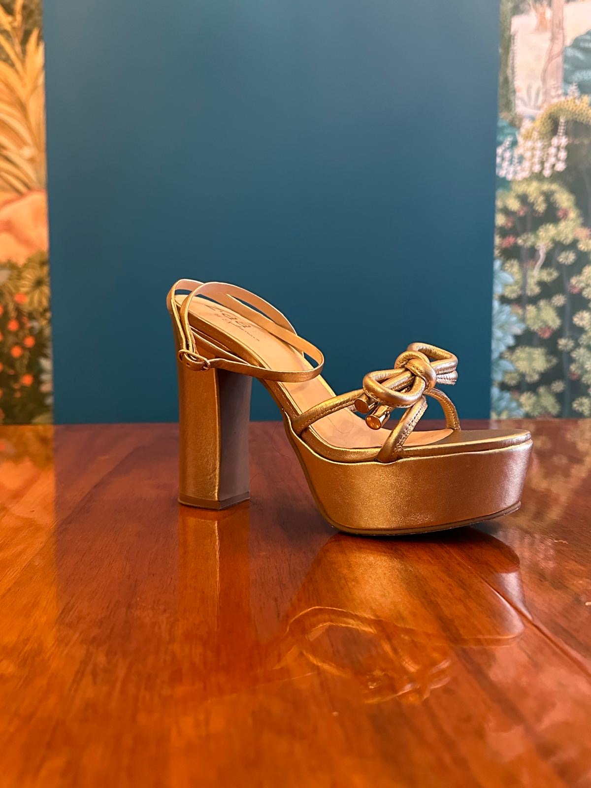 Metallic Platform Heel with Bow Detail