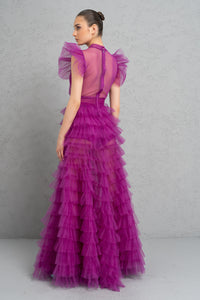 Tulle Sheer Ruffle Maxi Dress