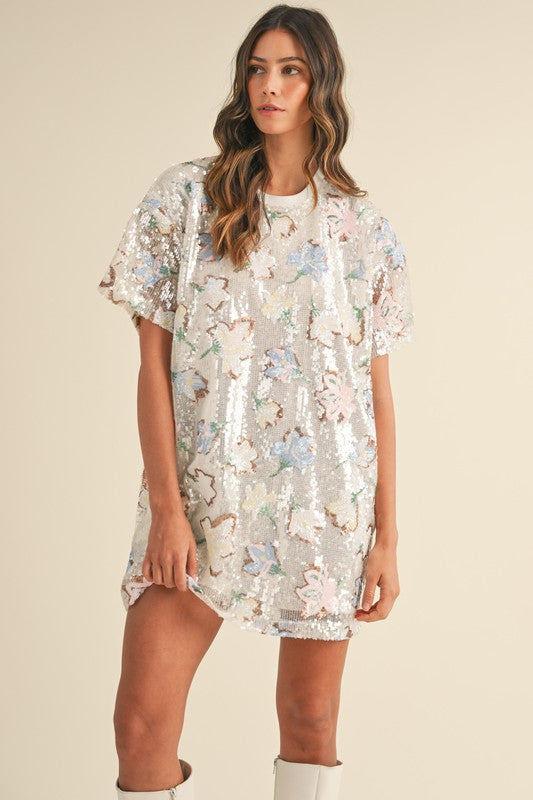 Floral Sequin T-Shirt Mini Dress