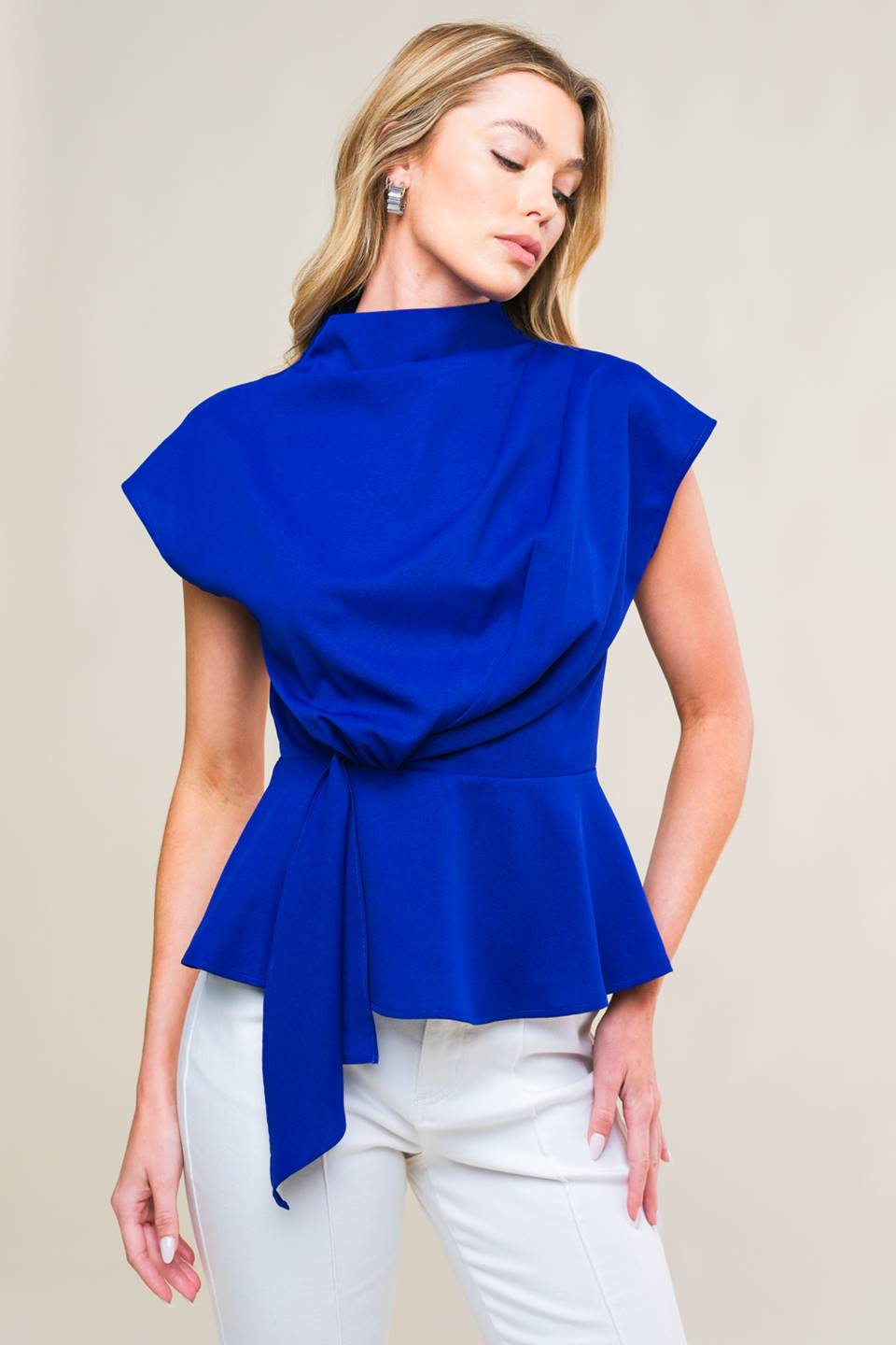 High Neckline Top with Pleating Detail