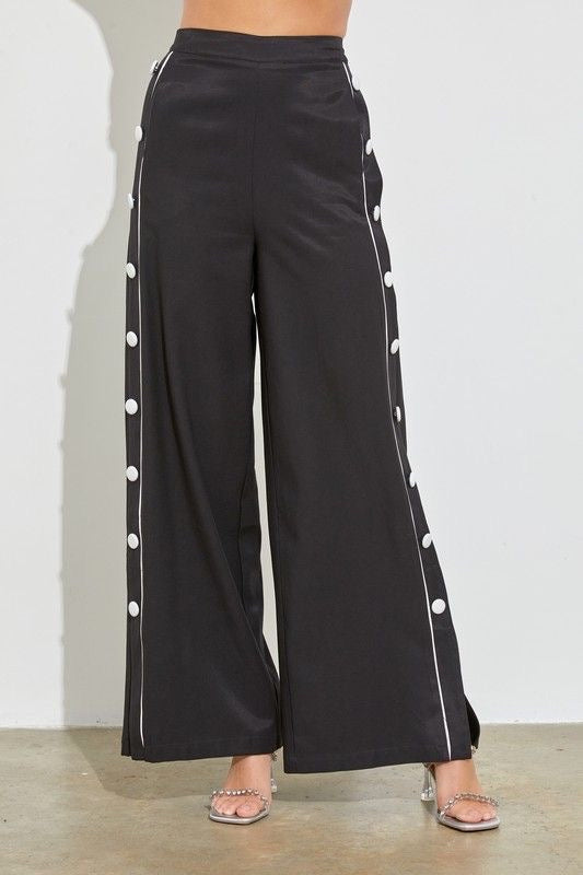Wide Leg Pants with Button Detail