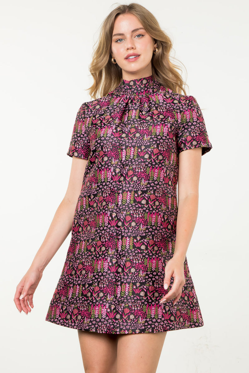 Jacquard Short Sleeve Mini Dress