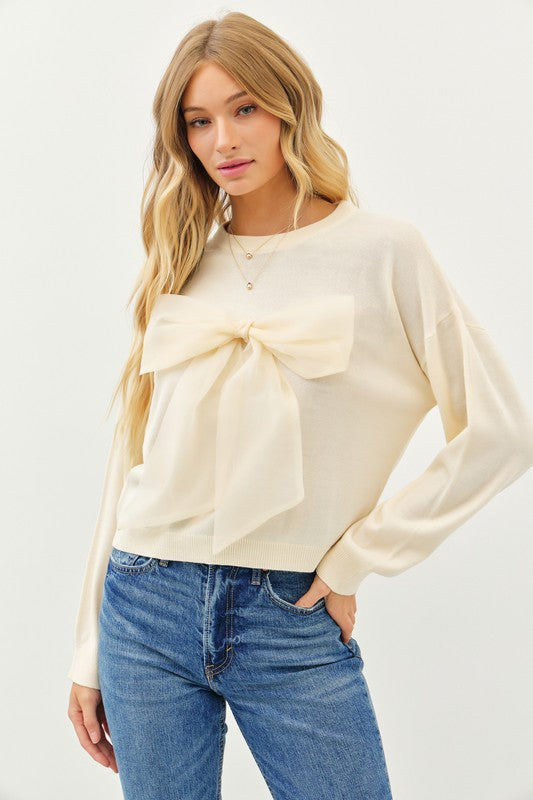 Relaxed Fit Lightweight Sweater with Bow