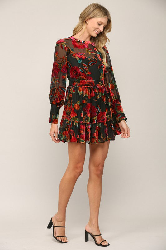 Floral Burnout Velvet Mini Dress