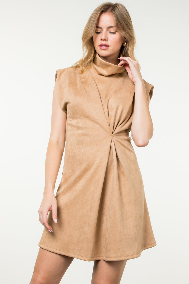 Turtleneck Suede Mini Dress