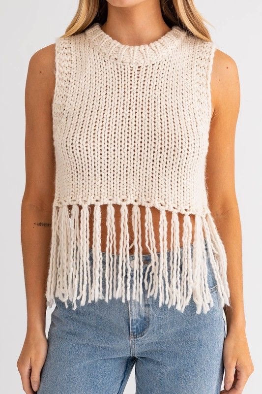 Sleeveless Sweater Top with Tassel Detail