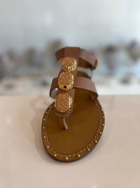 Buckled Leather Sandal with Stones