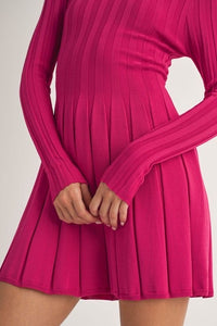Pleated Mock Neck Sweater Dress