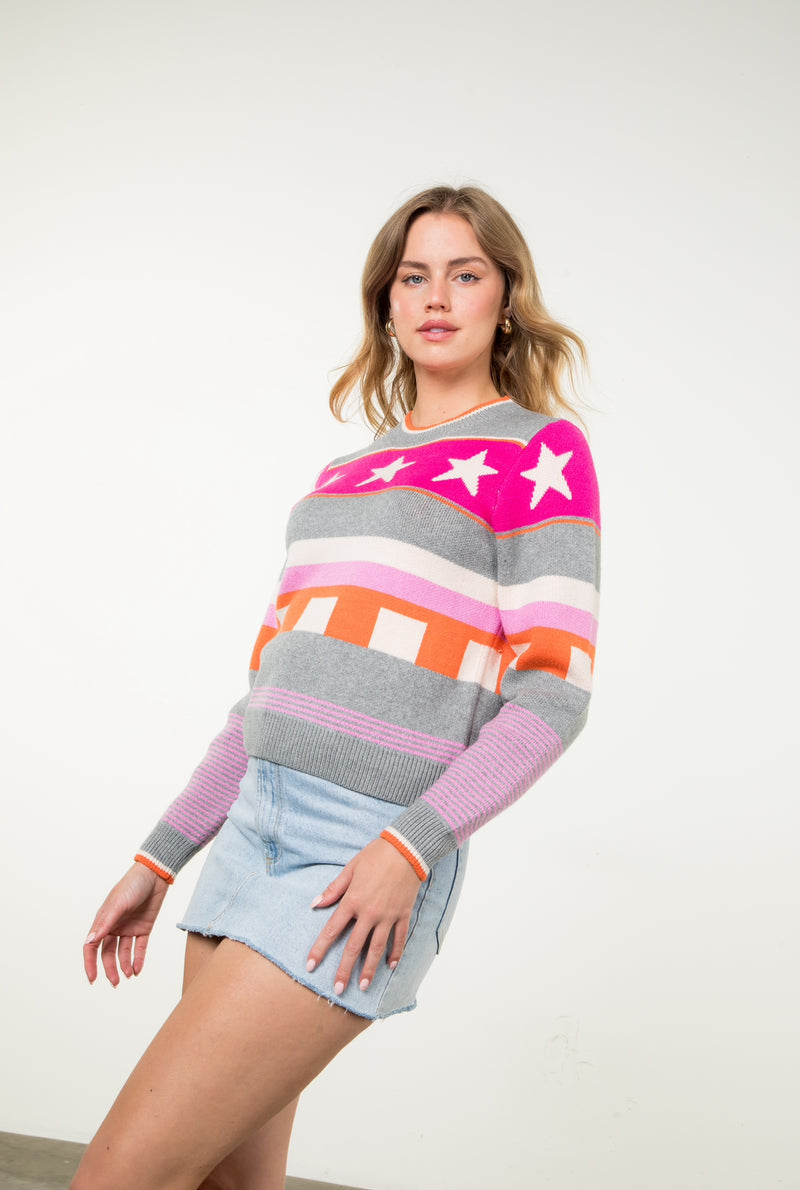 Star Print Knit Sweater