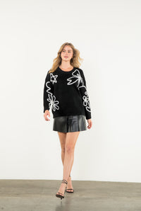 Rib Knit Embroidered Detail Sweater