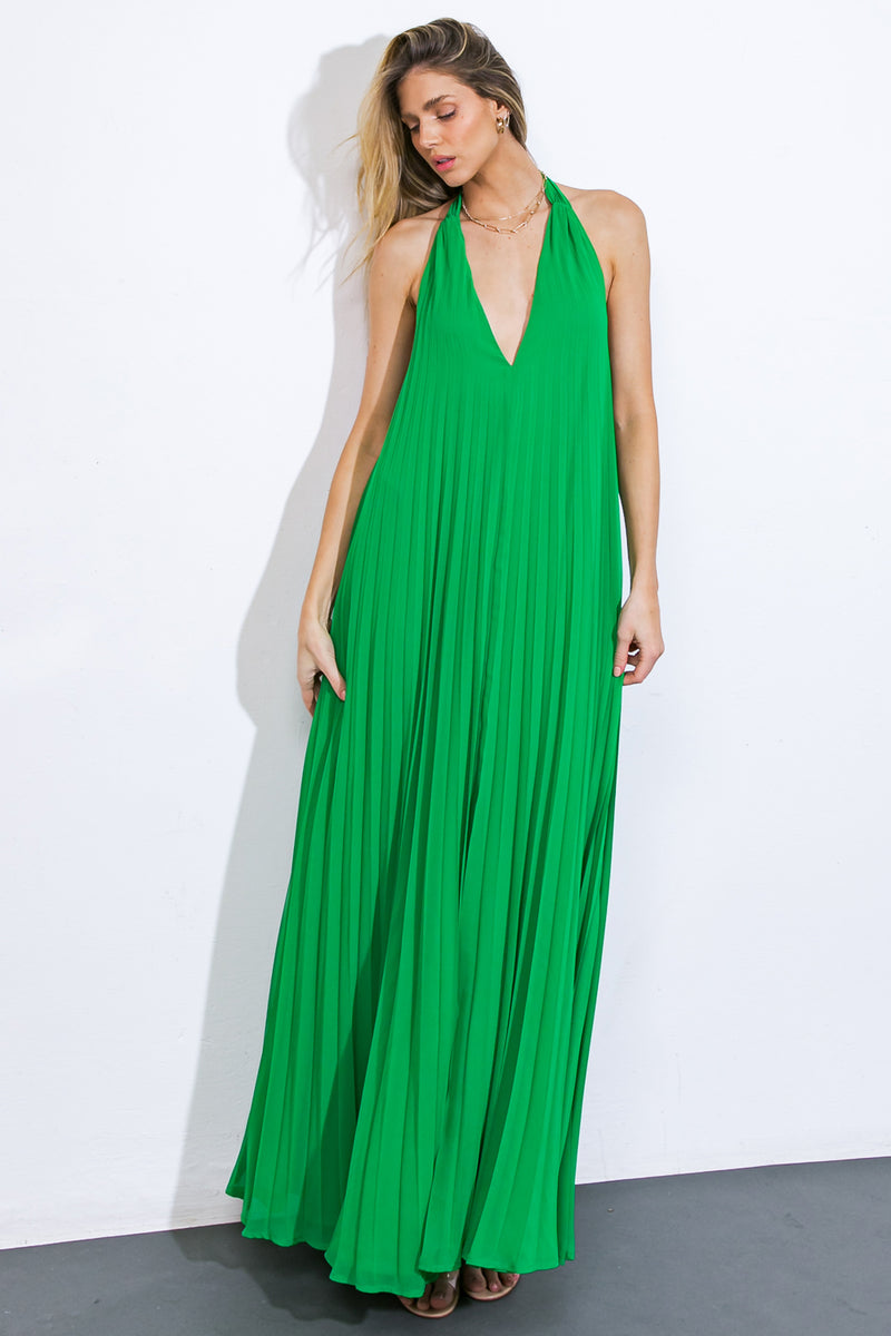 Halter Pleated Maxi Dress