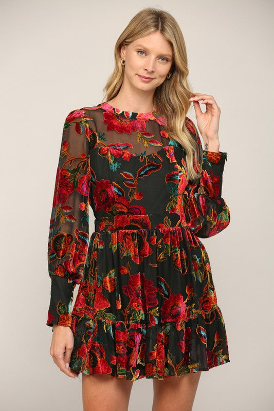 Floral Burnout Velvet Mini Dress