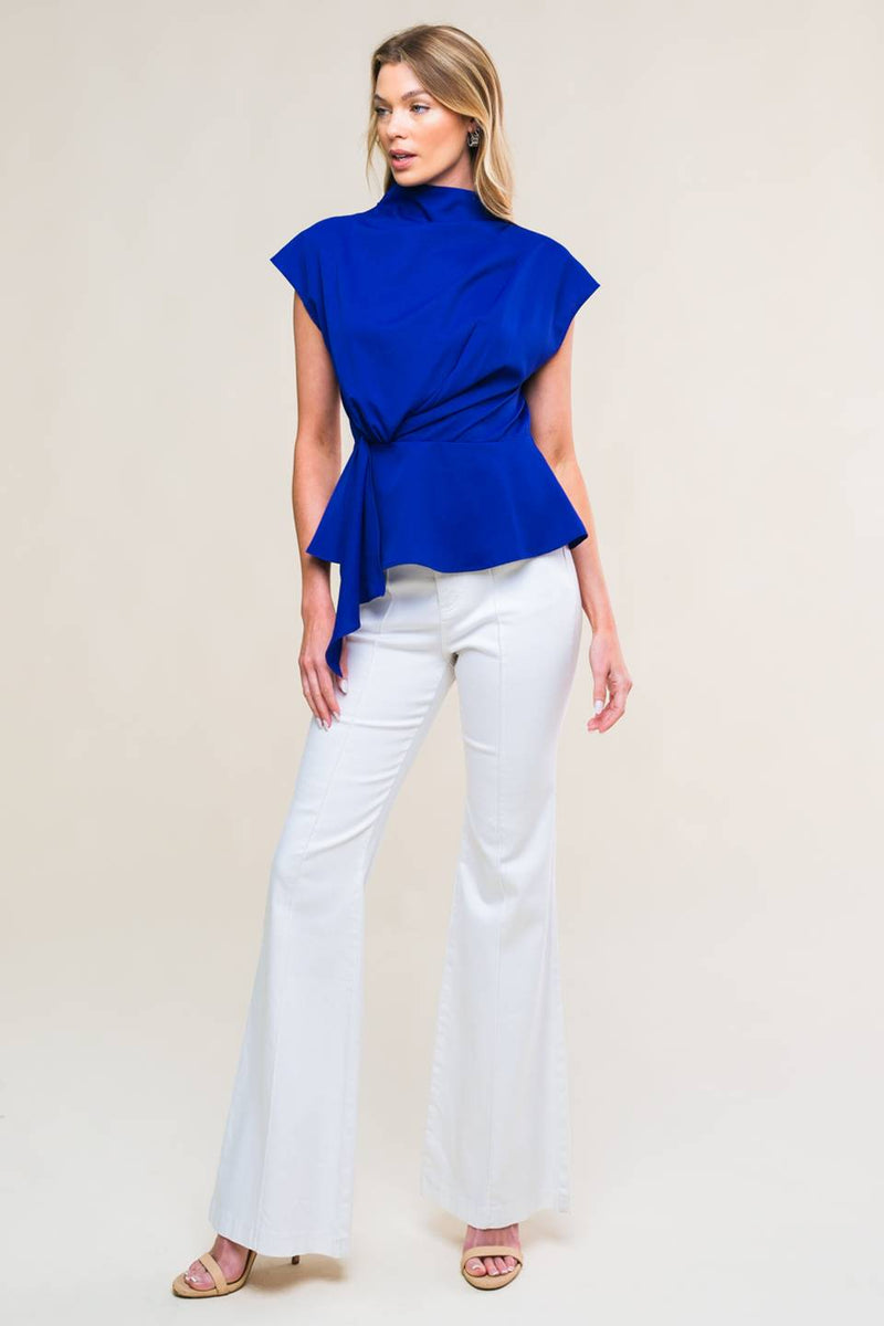 High Neckline Top with Pleating Detail