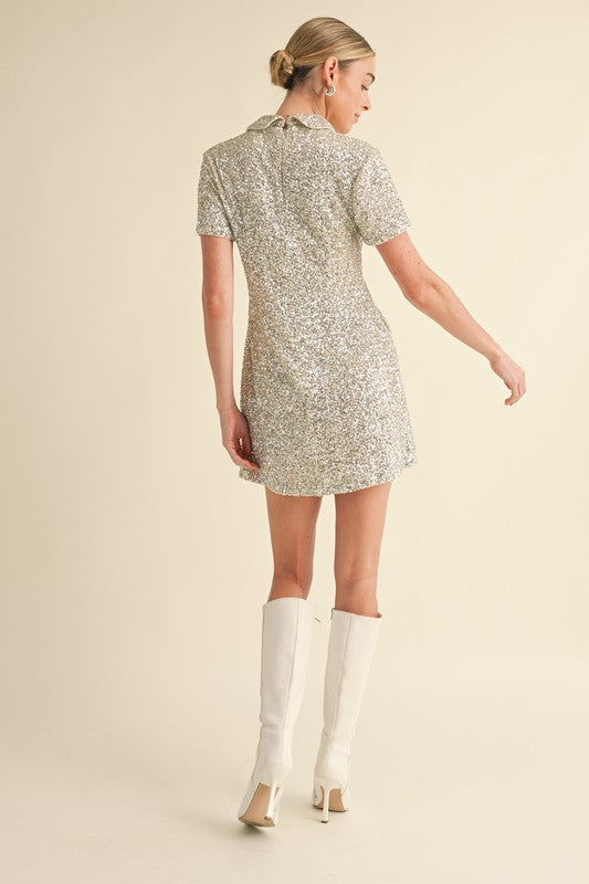 Sequin Collared Mini Dress