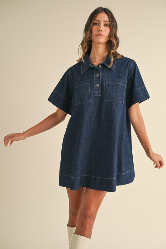 Denim Flared Mini Dress