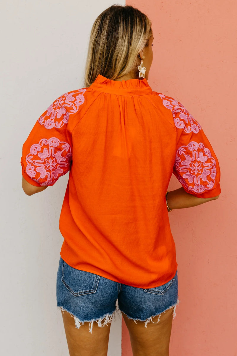 Embroidered Puff Sleeve Top