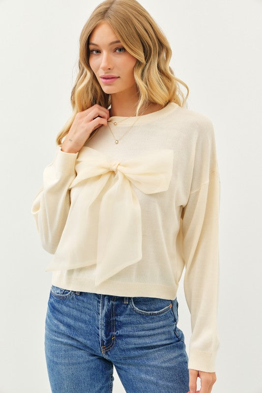 Relaxed Fit Lightweight Sweater with Bow