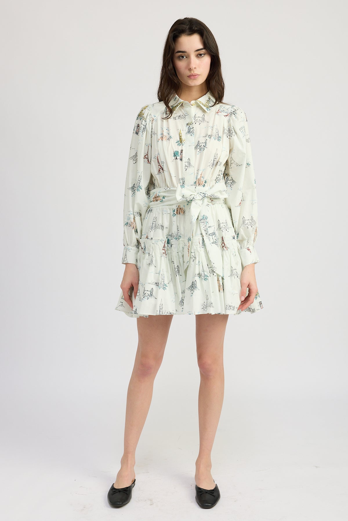 Tiered Shirt Dress with Bow Detail