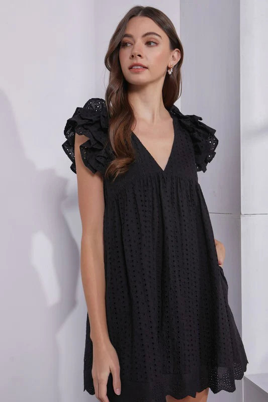 Embroidered Ruffle Romper Dress