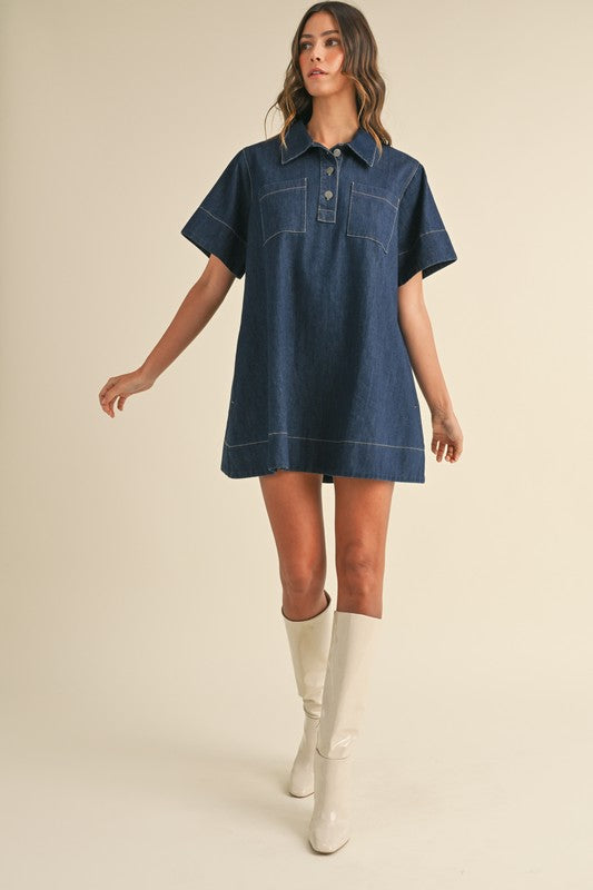 Denim Flared Mini Dress