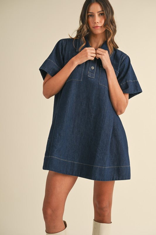 Denim Flared Mini Dress