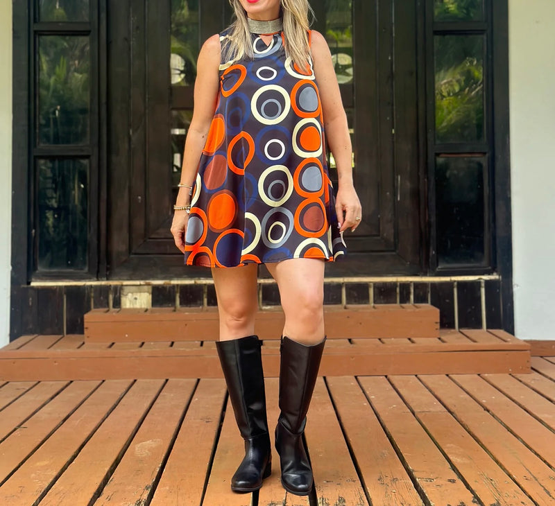 Geo Mini Dress with Collar Appliqué