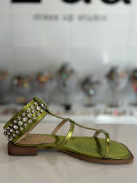 Metallic Sandal with Crystals