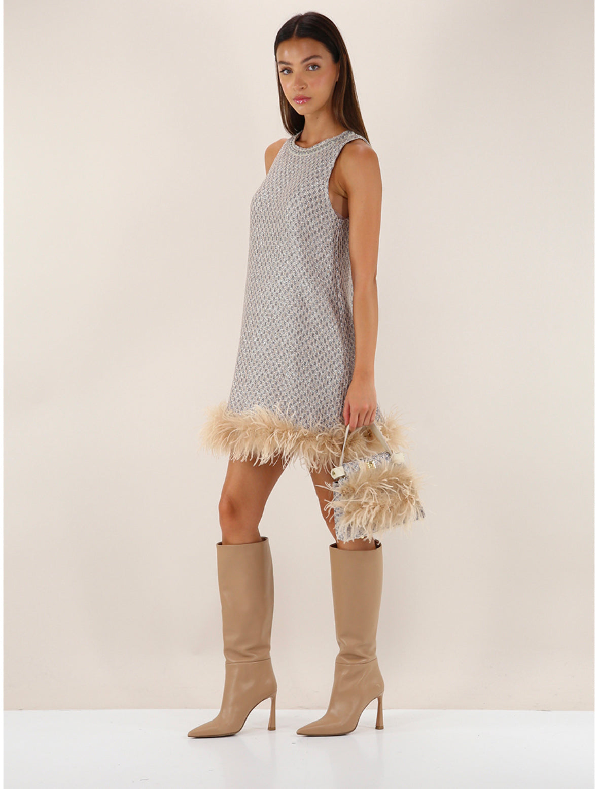 Vienna Mini Dress with Feather Boa