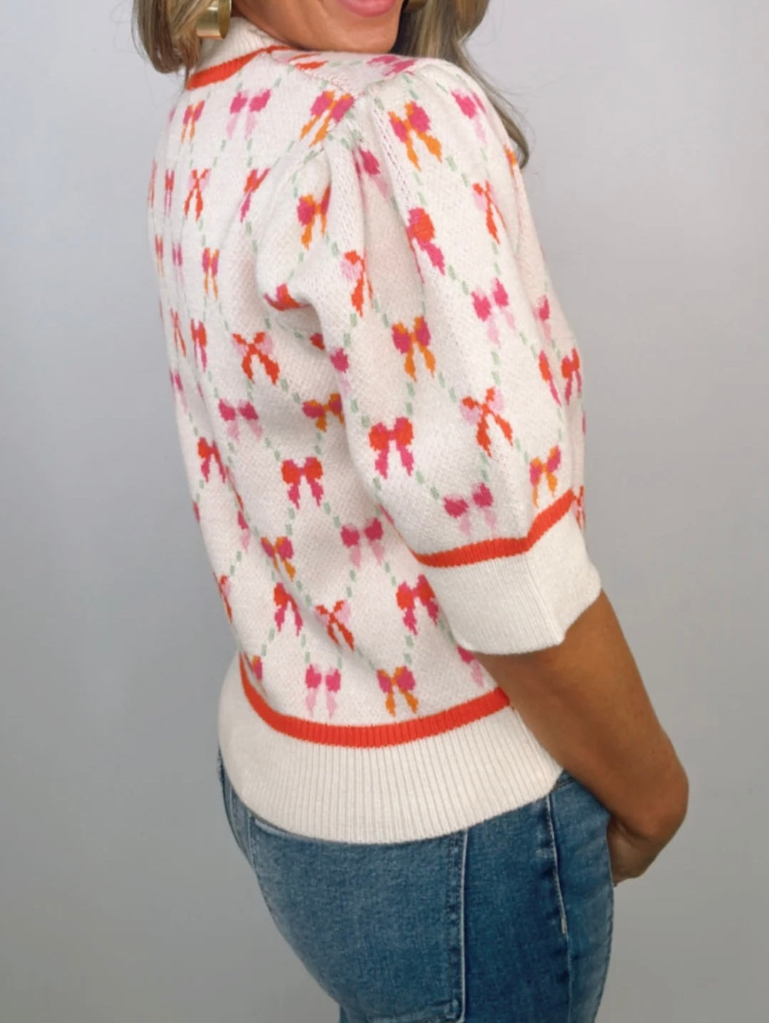 Bow Print Sweater Top