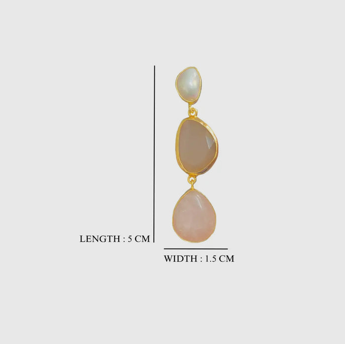 Shades of Beige Earrings with Moonstone & Rose Quartz