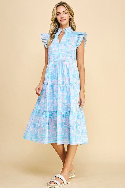 Abstract Tiered Midi Dress