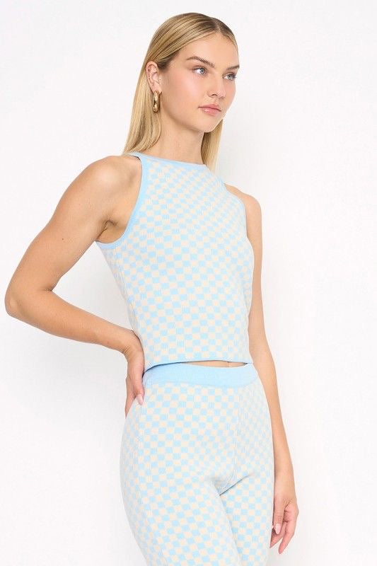 Checkered Knit Crop Top