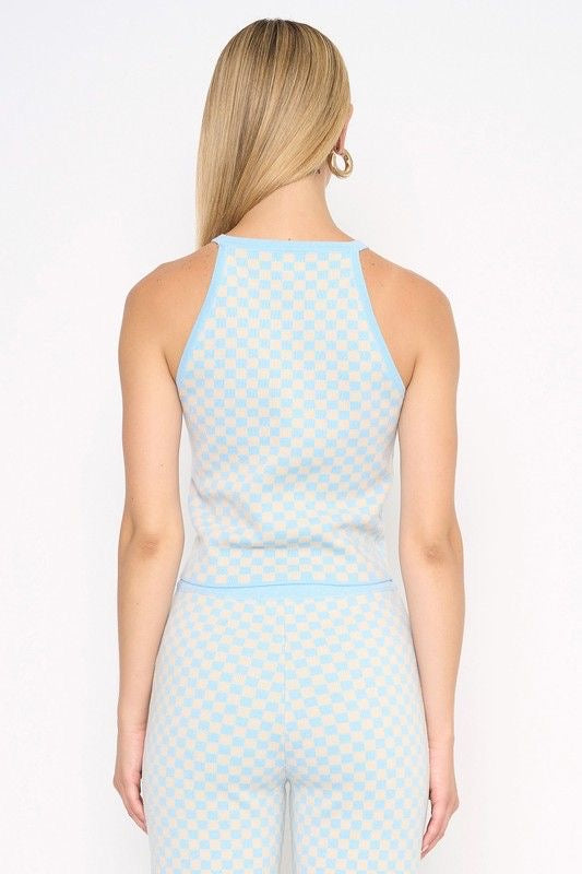 Checkered Knit Crop Top