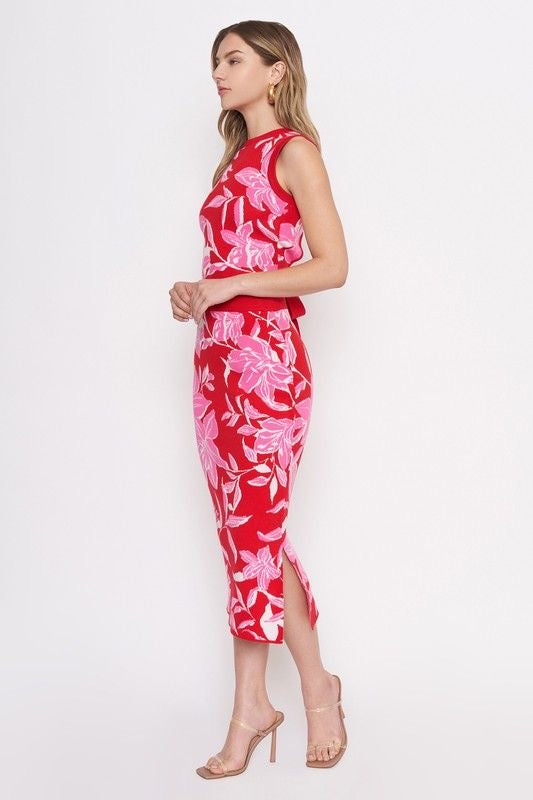 Floral Print Knit Midi Skirt