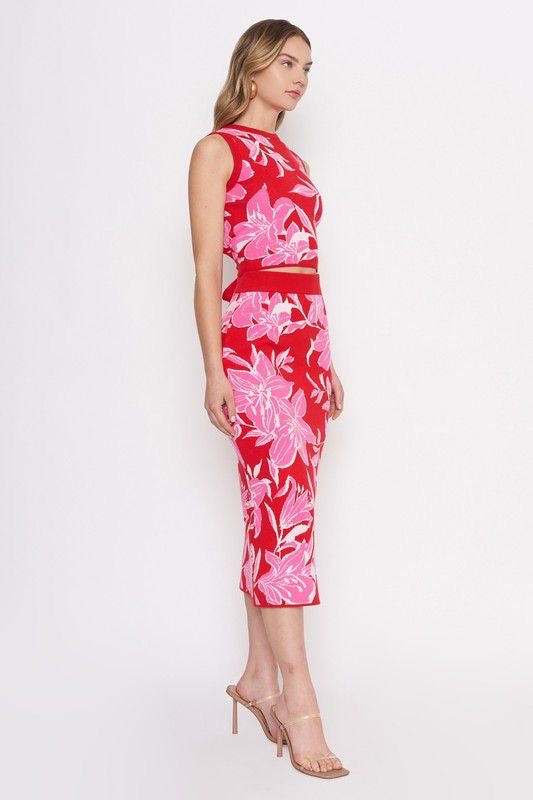 Floral Print Knit Midi Skirt