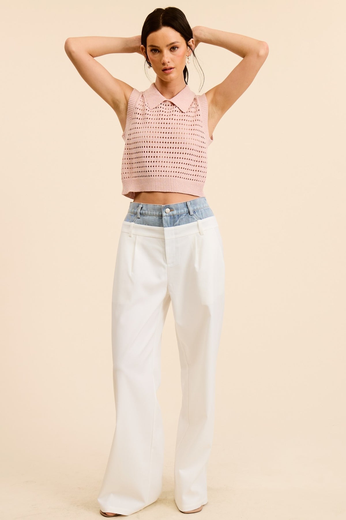 Punching Knit Collared Crop Top