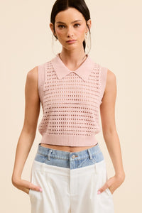 Punching Knit Collared Crop Top