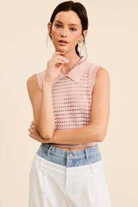 Punching Knit Collared Crop Top