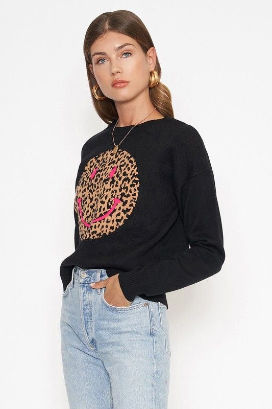 Leopard Smiley Face Sweater