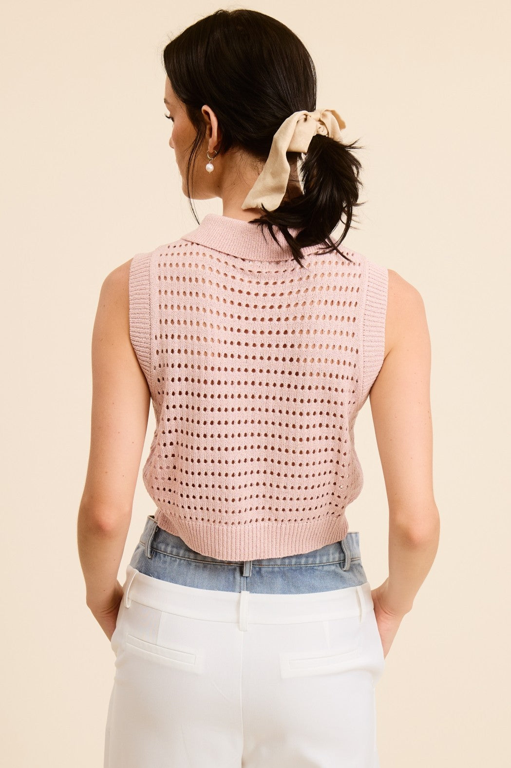 Punching Knit Collared Crop Top