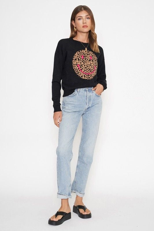 Leopard Smiley Face Sweater