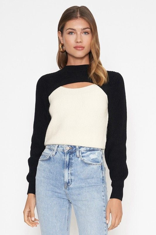 Contrast Sweater with Front Cut-Out