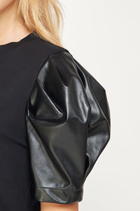 Faux Leather Sleeve Tee