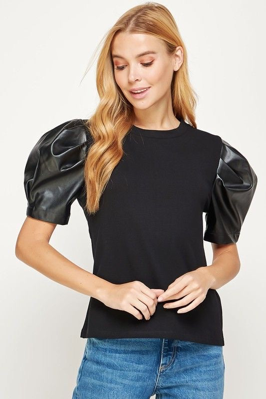 Faux Leather Sleeve Tee