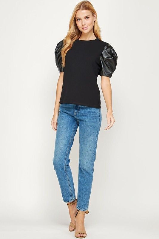Faux Leather Sleeve Tee