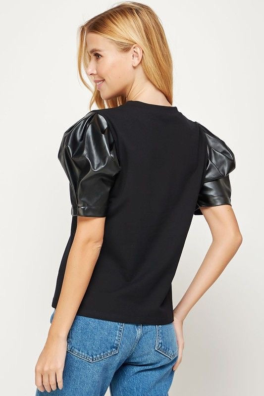Faux Leather Sleeve Tee