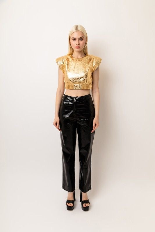 Leopard Faux Leather Cropped Top
