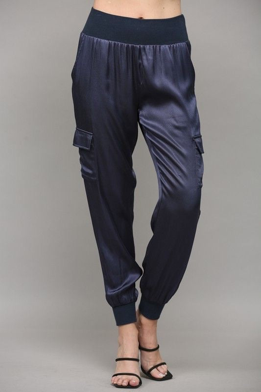 Satin Cargo Jogger Pants